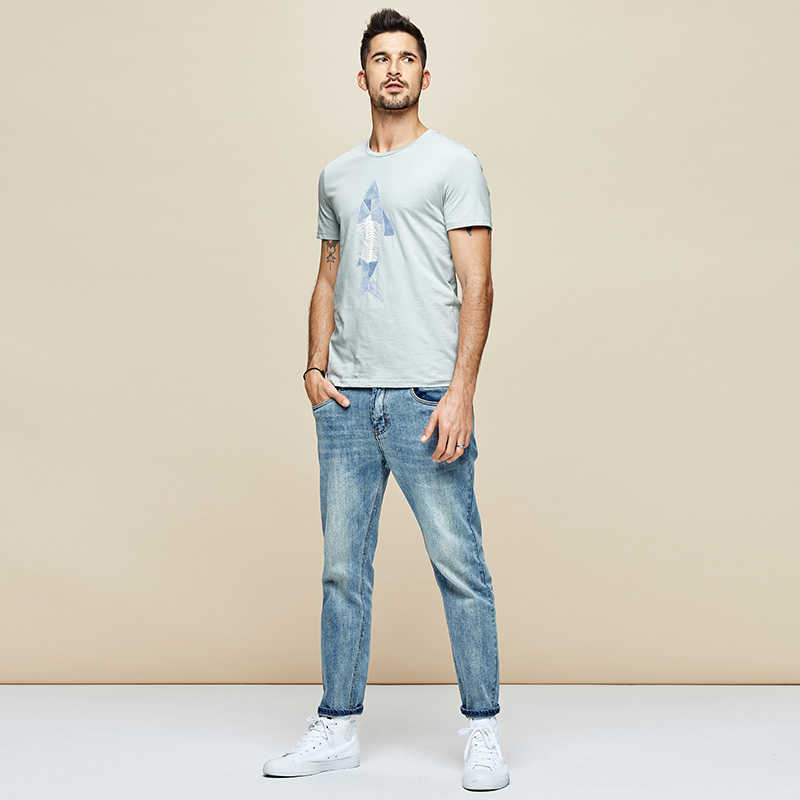 KUEGOU Cotton Men's T-shirt Summer fashion tshirt printed Elastic blue red t shirt short sleeves men top plus size LT-1778 210629