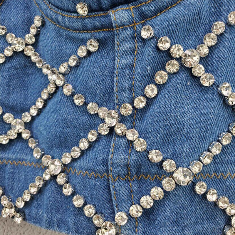 New Women Denim Caims Bustier Bra Cropped Top Sexy Vest Diamond Push Up Crop Top Tank Women Clothes Adjustable 210308