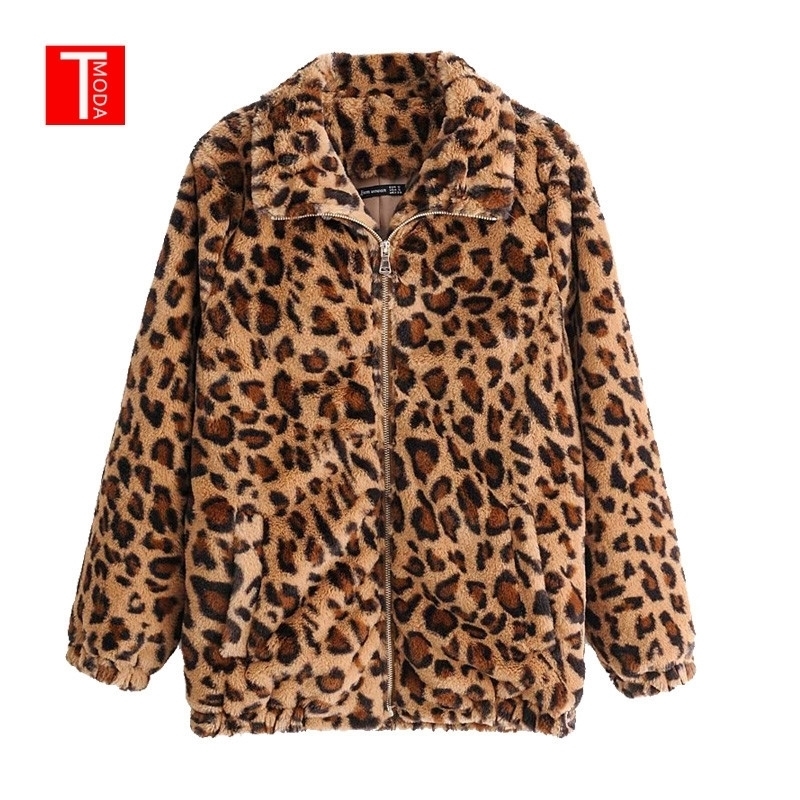 Women Winter Autumn Vintage Leopard Jacket Female Warm Animal Print Tops Long Sleeve Cotton Coat Clothes modis manteau femme T200111