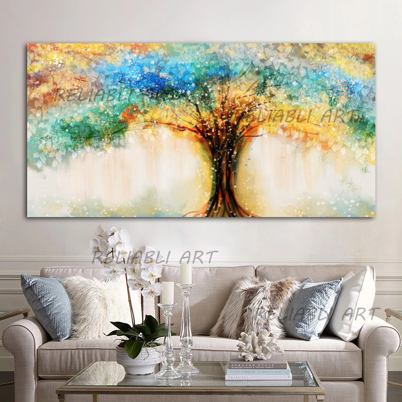Oil Painting Printed On Canvas Rich Tree Poster Home Decor Colorful Wall Art For Living Room Modern Life Tree Golden Room Decor