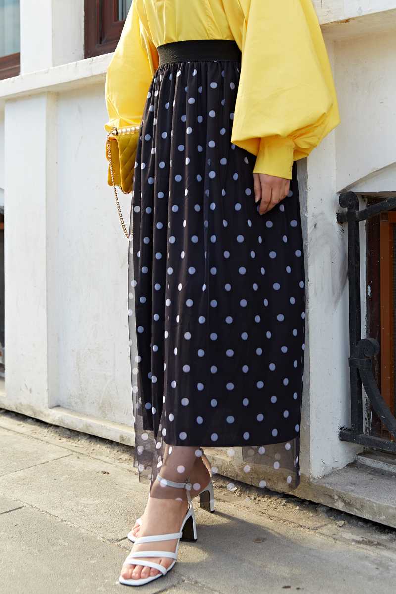 Skirts Polka Dot Tulle Skirt 2021 Woman Fashion, French, Light Skirt, Elastic Skirt,long, Maxi, Müslim, Hijab, Turkey, Woman's