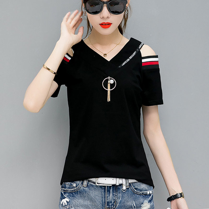 BOBOKATEER off the shoulder tops for women tshirt summer t-shirt cotton t shirt women shirts tee shirt femme camiseta mujer 210306
