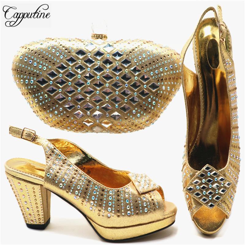Capputine African Summer Elegant Gold Color Sandals And Bag Set Italian Fashion Crystal Pumps Shoes And Bag Set For Party G68, Black
Capputine African Summer Elegant Gold Color Sandals And Bag Set Italian Fashion Crystal Pumps Shoes And Bag Set For Party G68, Black
