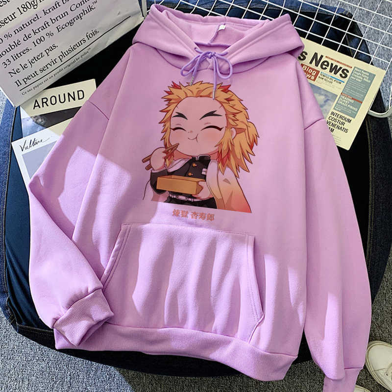 Demon Slayer Anime Harajuku Hoodies Women Rengoku Kyoujurou Aesthetic Clothes Kimetsu No Yaiba Mugen Train Sweatshirt 210826