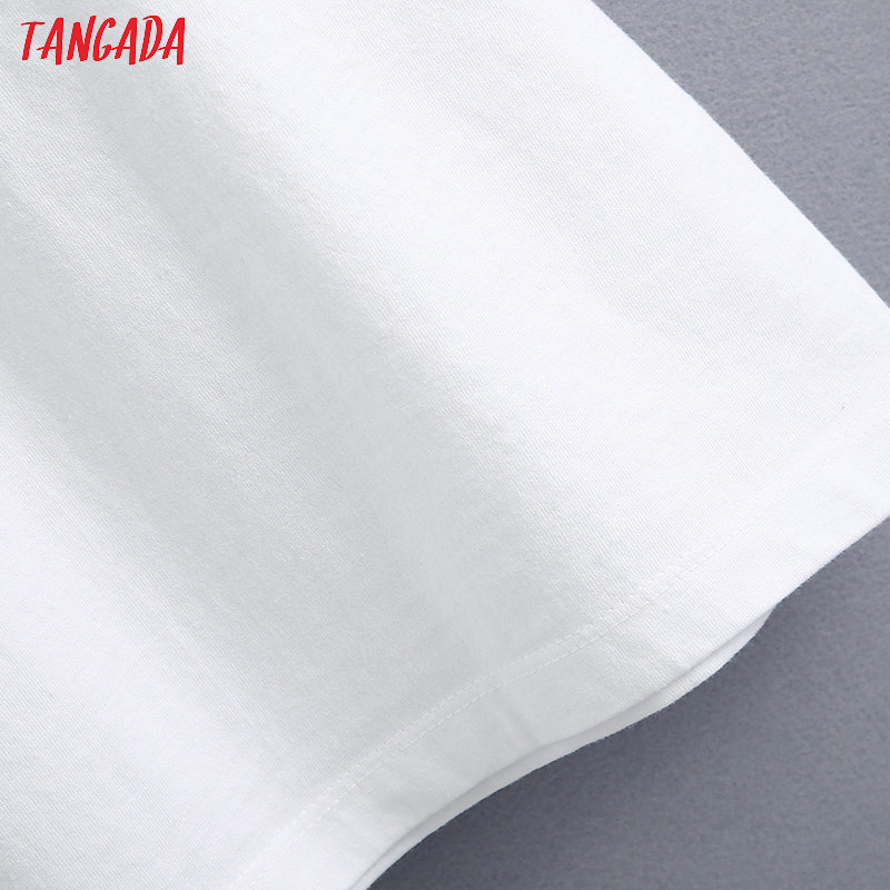 Tangada women bow tie decorate cotton T shirt short sleeve O neck tees ladies casual tee shirt top BE570 T200512