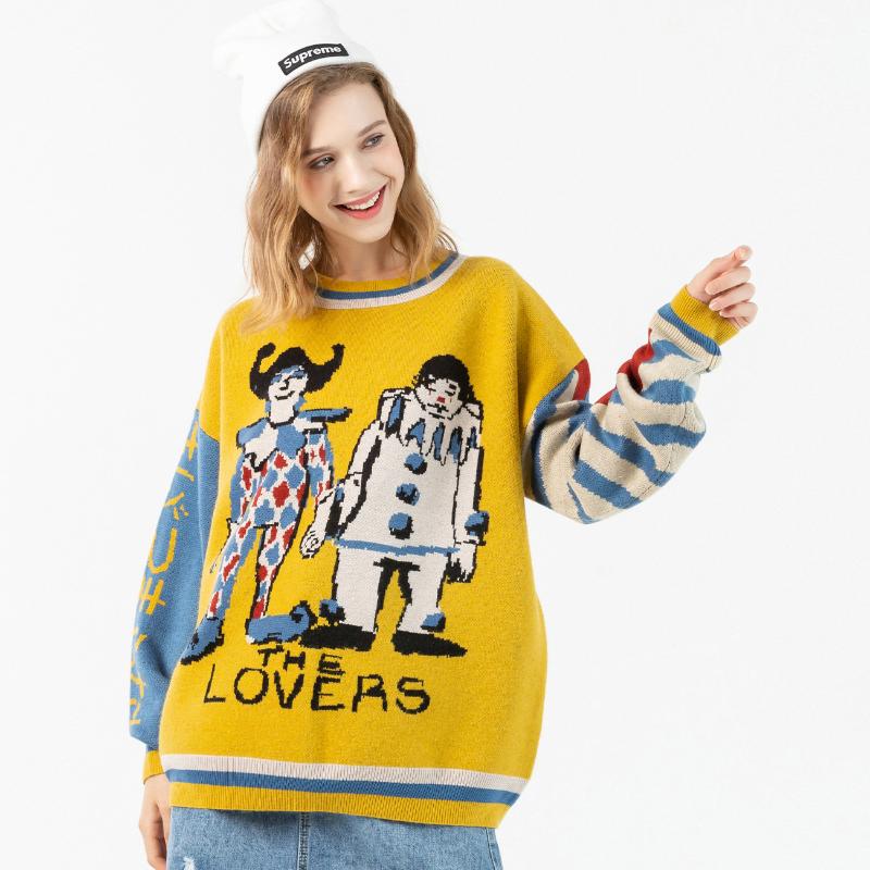 Men's Sweaters LACIBLE Harajuku Sweater Pullover Men Patchwork Clown Print Knitted Hip Hop Streetwear Retro 2021 Spring Male Loose Tops