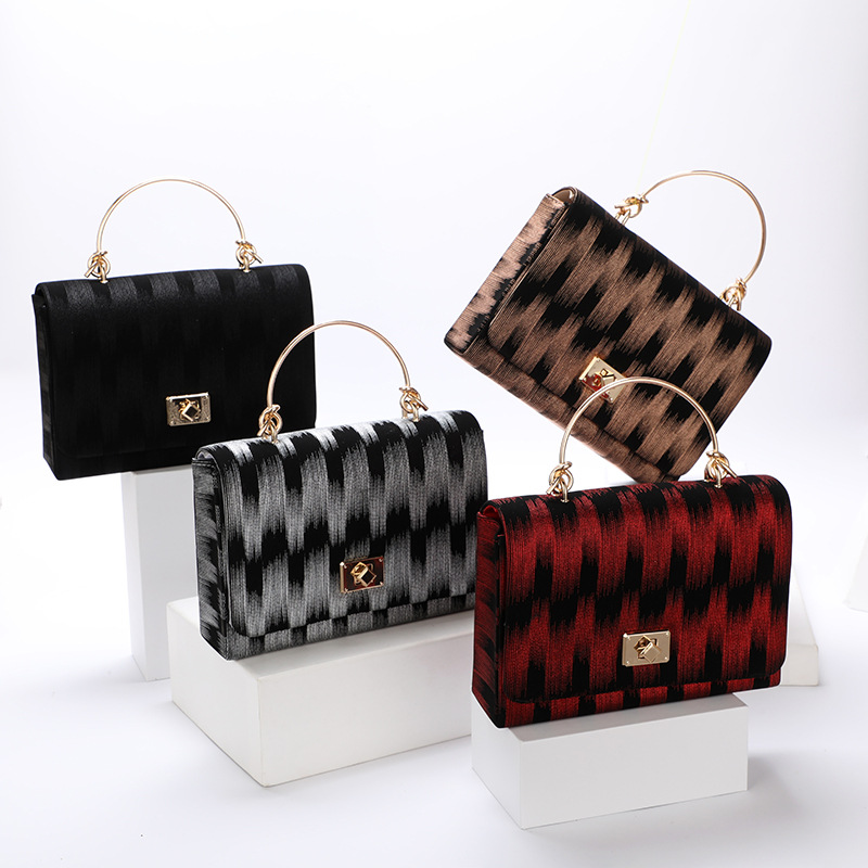 New Dinner Bags Fashion Trend Dark Gradient PU Leather Portable Ladies Party Bags, Gold