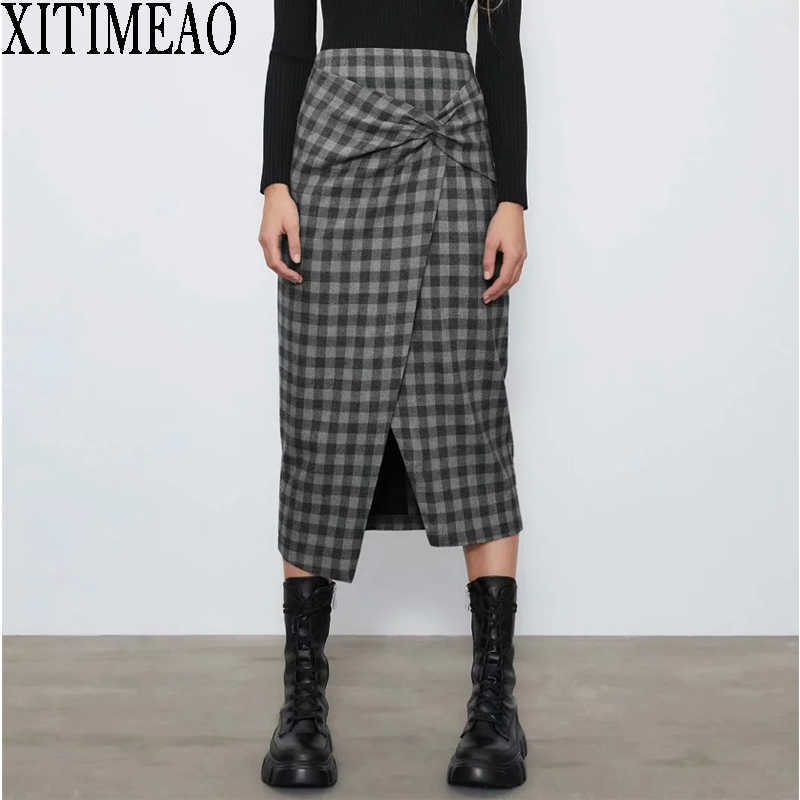 ZA Autumn Winter Vintage Plaid Skirt Women High Waist Package Hip Pencilskirt Fold Effect Front Split Skirts 210602, As picture
ZA Autumn Winter Vintage Plaid Skirt Women High Waist Package Hip Pencilskirt Fold Effect Front Split Skirts 210602, As picture