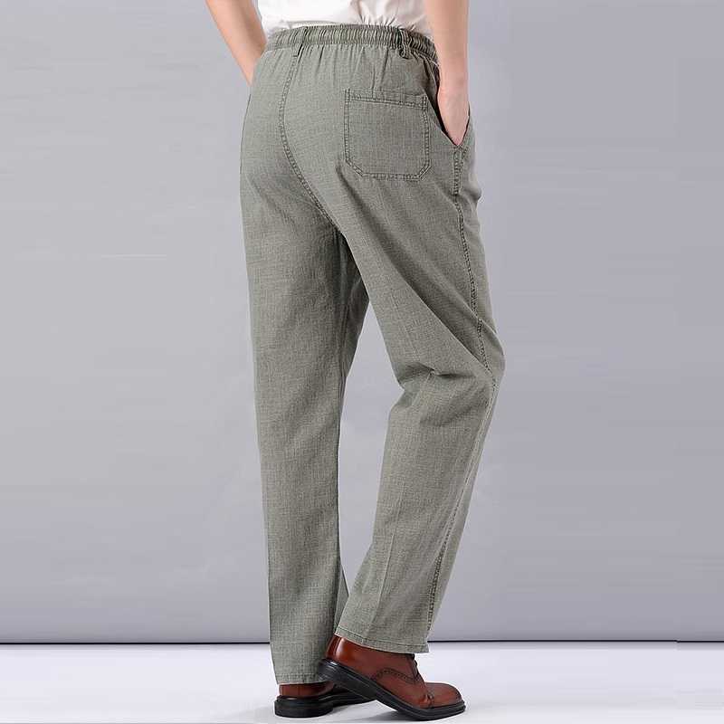 Men's High Waist Trausers Summer Pants Clothing Novelty Linen Loose Cotton Elastic Band Thin Work Vintage Wide Legs 210810