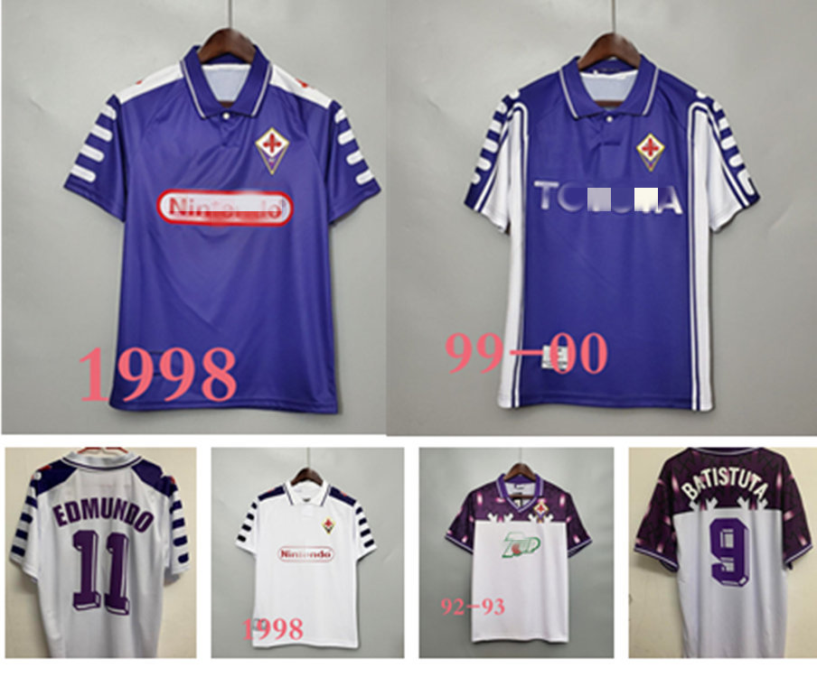 1998 1999 1993 1992 Fiorentina BATISTUTA RUI COSTA Mens Soccer Jerseys Home Purple Away White RETRO Football Shirt Short Sleeves Adult Unifo