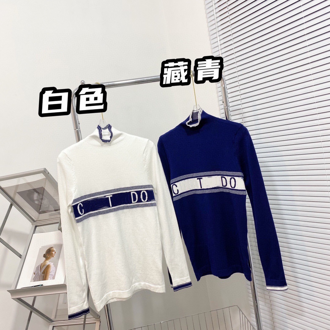 21ss early autumn new Dr letter lace high neck casual simple color contrast fashion wool knitted bottomed shirt for women