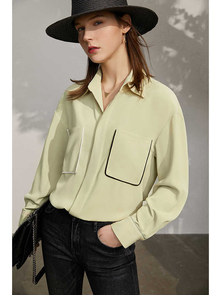 Minimalism Spring Summer Women's Shirt Fashion Patchwork Turn-down Collar Pocket Loose Women Blouse Tops 12140328 210527