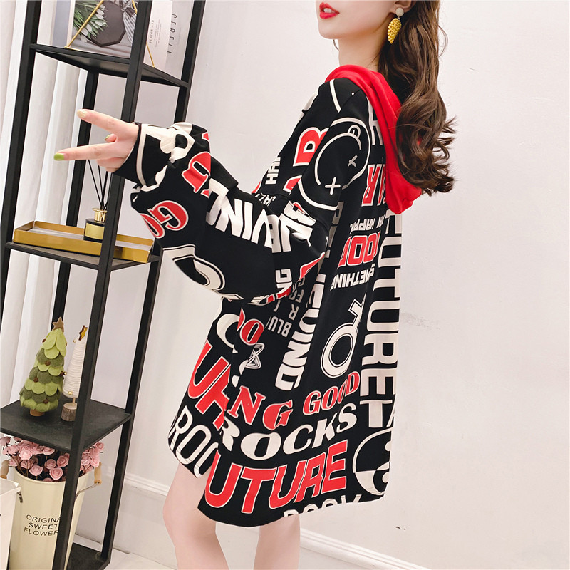 Women Letter Printed Kawaii Funny Korean Tops Female Oversize Fall Ladies Black Streetwear Fashion Long Sleeve Casual Sweatshirt T200904