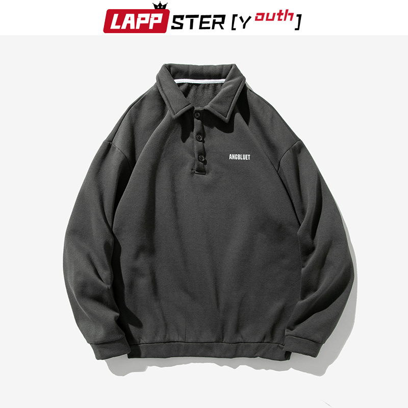 Men's Hoodies Sweatshirts LAPPSTER-Youth Men Solid Korean Harajuku Patchwork Hoodies Autumn Pullover Casual Sweatshirts Turndown Collar Clothing 