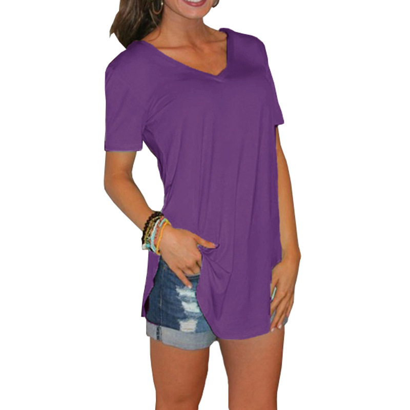 Women's Tops V-neck Short-sleeved T-shirt Female Casual Polyester Cotton T Shirt Tees Summer T200614