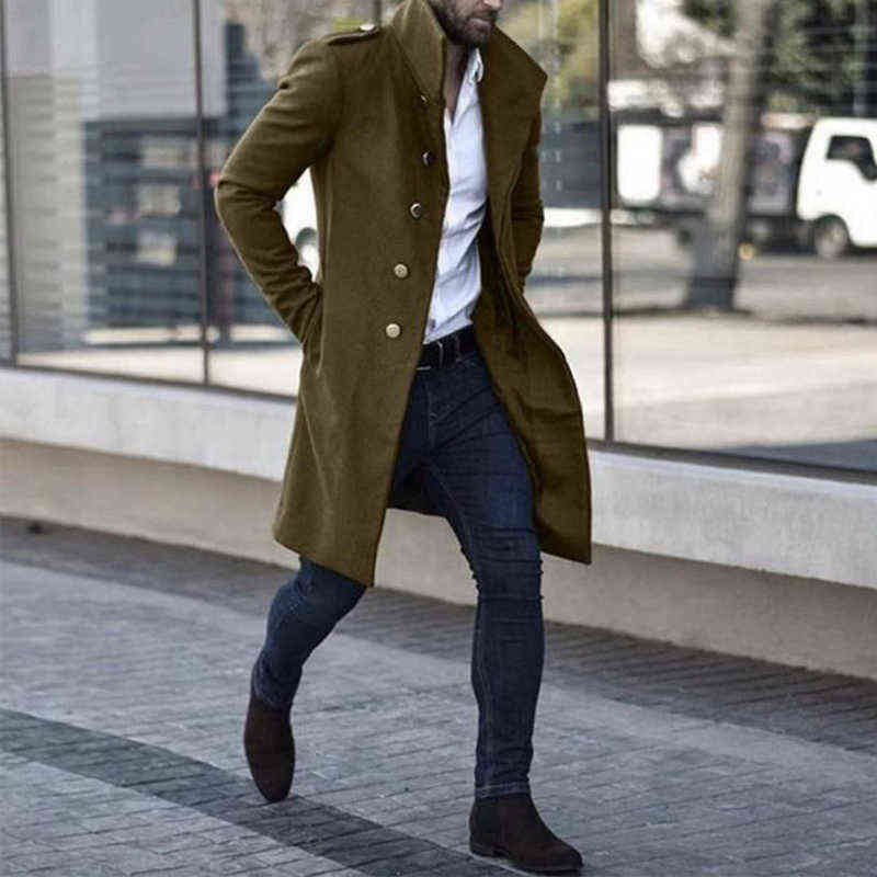 Winter Fashion Single Breasted Men Long Coats Mens Solid Warm Woolen Overcoats Casual Turn-down Collar Long Sleeve Cardigan 211122