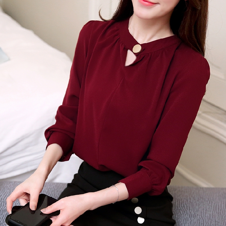 Fashion Women Blouse Long Sleeve Blue Women Chiffon Blouse Shirt OL Blouse Women Tops Shirt Blusas Feminine Blouses 0612 50 210225