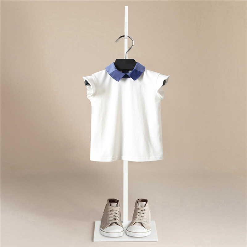 New Princess Stripe Turndown Collar Kids T Shirt Funny Kawaii Cartoon Girl Top Harajuku White Short Sleeves Girl Tshirt 210306