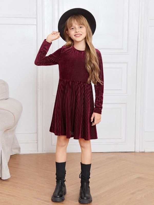 Girls Flare Hem Velvet Dress SHE