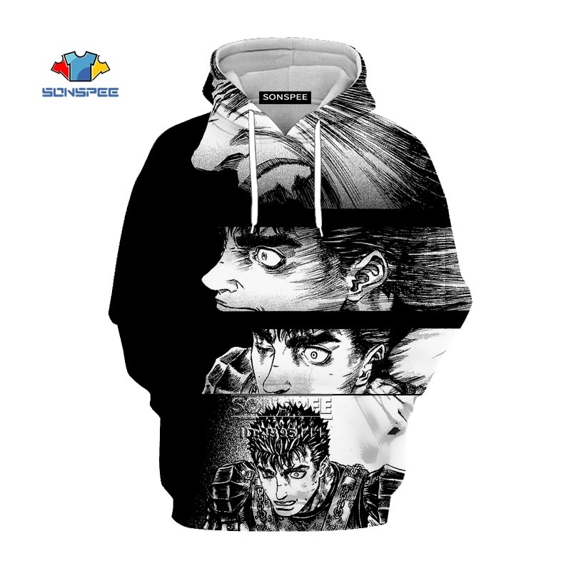 SONSPEE 3D Print Manga Comics Berserker Retro Style Classic Hooded Hoodies Sweatshirts Hoody Casual Clothes Hip Hop Tracksuits 201020