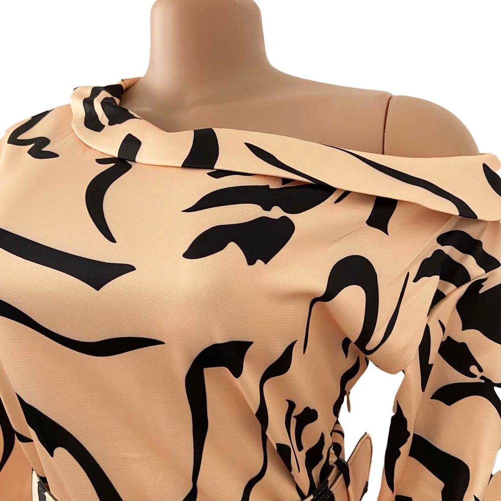 Women Print Dresses Elegant Office Ladies Long Sleeves Autumn Fashion with Wasit Belt Classy Female Vestidos Work Wear Lady 210303