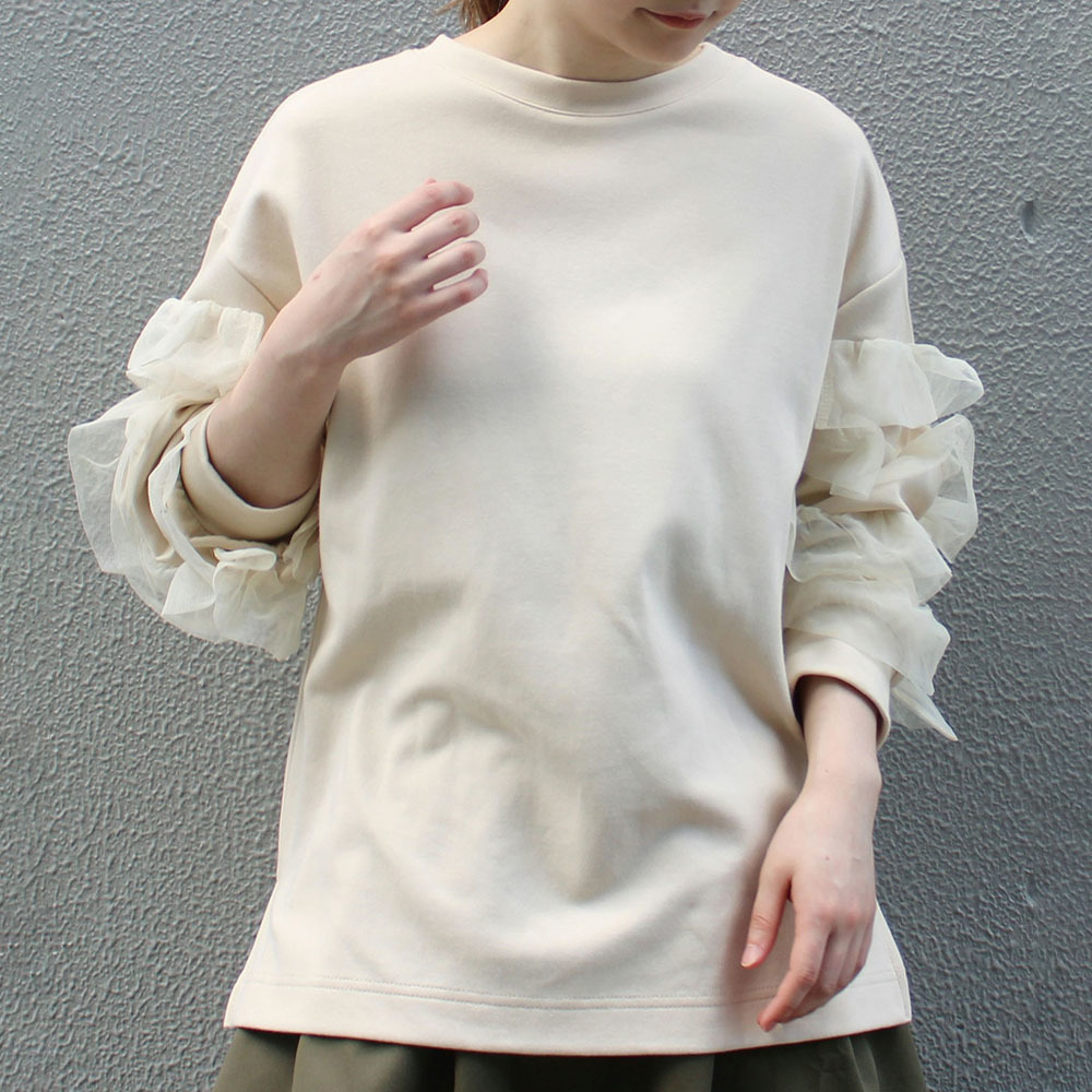 Hoodie Women Long Sleeve Hoodie Shirt Mesh Tulle Sleeve Frilled Sweatshirts Japan Style Female Tops Loose Tops Women 201203
