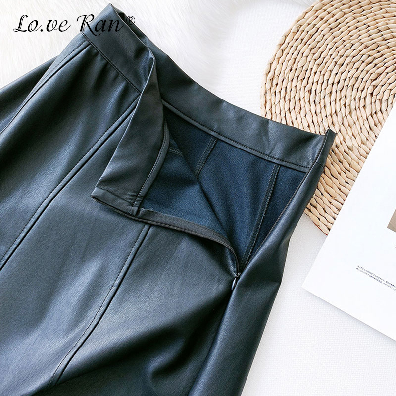 Autumn Fleece PU Leather Skirts Women Elegant High Waist ALine Patchwork Midi Skirt Female Winter Office Lady Bottoms 210306