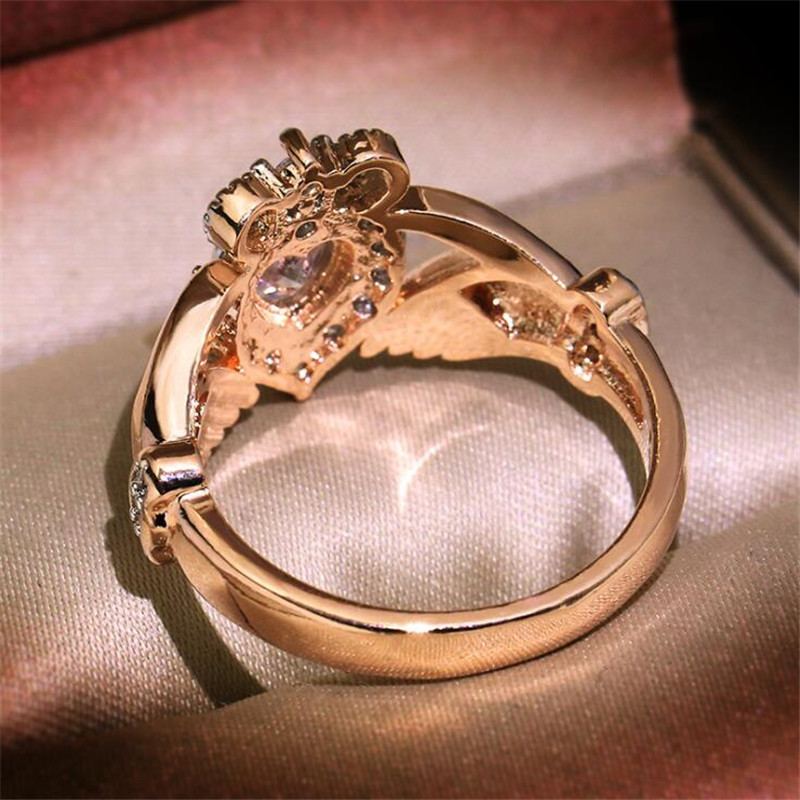 New Women Fashion Jewelry Crown Wedding Ring 925 Sterling Silver&Rose Gold Fill Eternity Popular Women Engagement Claddagh Ring Gift