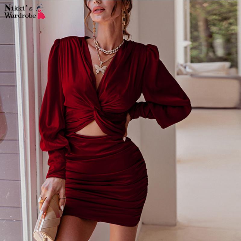 Sexy Deep Satin V Neck Mini Dress Solid Pleated Bodycon Lantern Sleeve Ffice Lady Dress Hollow Out Party Dresses, Blue
Sexy Deep Satin V Neck Mini Dress Solid Pleated Bodycon Lantern Sleeve Ffice Lady Dress Hollow Out Party Dresses, Blue