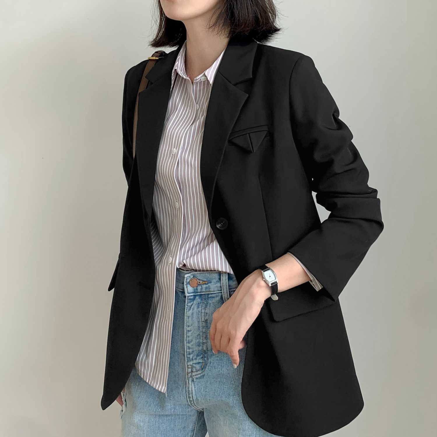 Women Loose Single Breasted Autumn Blazer Jackets Female Elegant Suits Coat Office Ladies Casual Blazers Outerwear WB81 210930