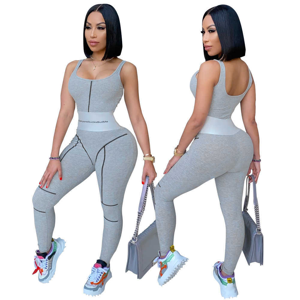 Letter Striped Patchwork Sleeveless Vest Romper Casual Knit Ribbed Bodycon Jumpsuit Sexy Backless Party Night Clubwear 210604