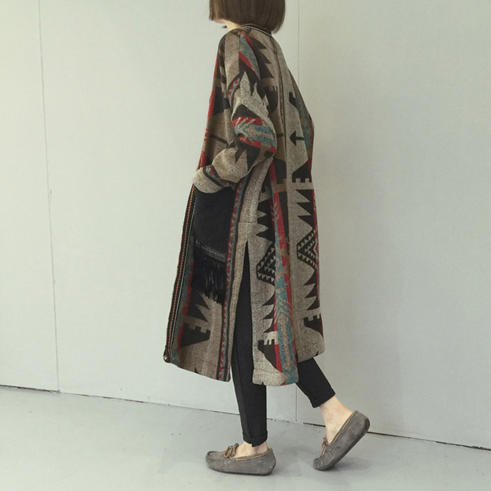 Winter Warmness Long Wool Coat Women Korean Elegant Ladies Boho Tassel Blends Knitted Sweater Cardigan Overcoat Autumn Outwear 210218