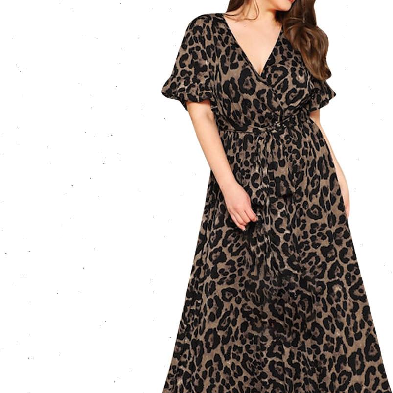 women plus size leopard print maxi dress v neck ruffle sleeve long dress high waist tie bandage beach party dress vestidos, Black;gray
women plus size leopard print maxi dress v neck ruffle sleeve long dress high waist tie bandage beach party dress vestidos, Black;gray