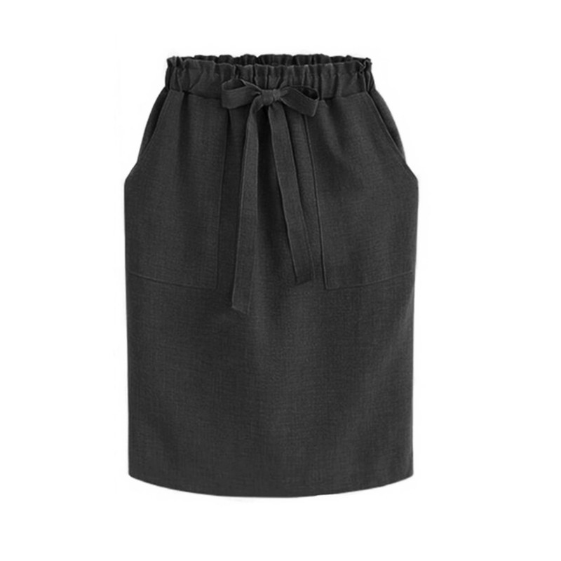 Spring Summer Elegant Midi Skirts Womens Office Pencil Skirt Cotton Elastic Waist Package Hip Skirt Bow Skirt Green 210306
