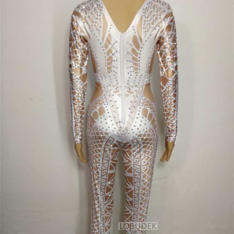 Sexy Crystal Jumpsuit: Sparkg Rhies, Stage Performance Party Romper B4