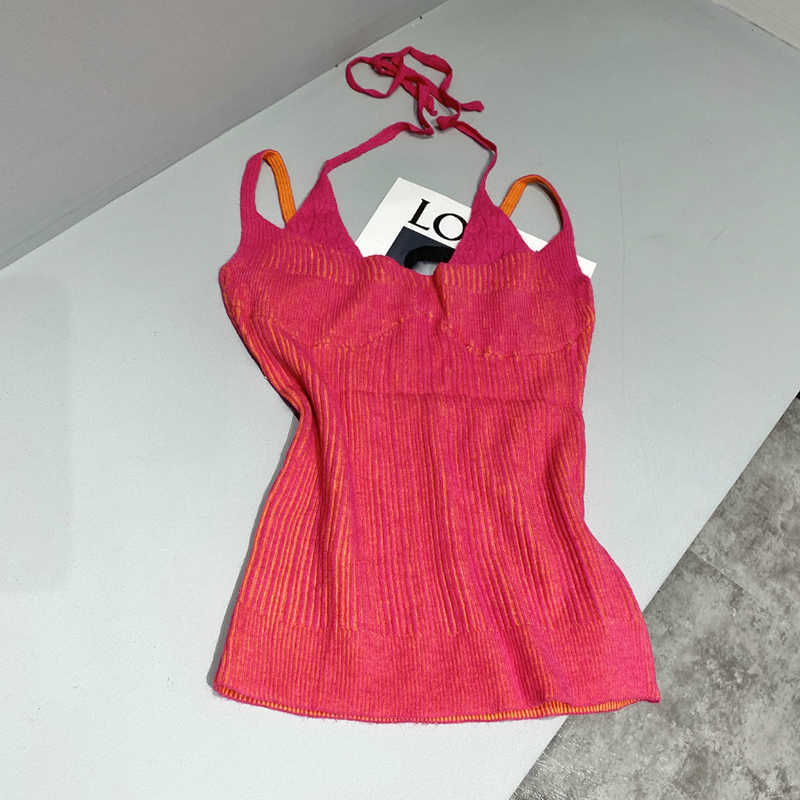 VGH Korean Vest For Women Halter Sleeveless High Waist Striped Backless Sling Slim Sexy Vests Female Summer Fashion 210625