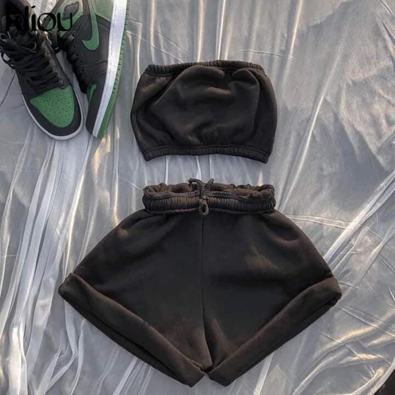 Casual Cotton Sportswear Two Piece Tracksuits Women Sleeveless Top+Drawstring Elastic Shorts Matching Set Athleisure Outfits