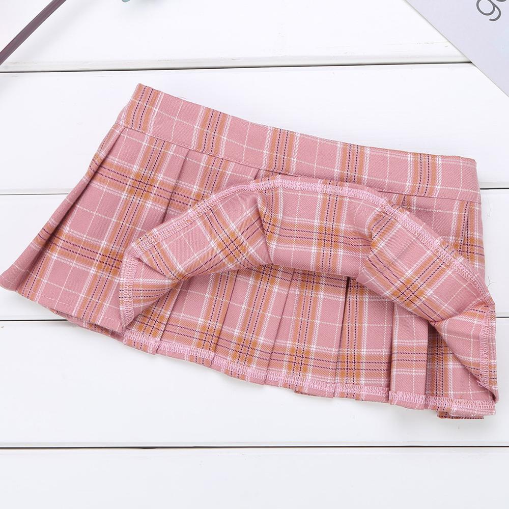 Women Ladies Summer Skirt Scottish Style Mid Waist Elastic Mini Single Layer Plaid Pleated Skirt Cute Sexy Party Cosplay Costume 210306