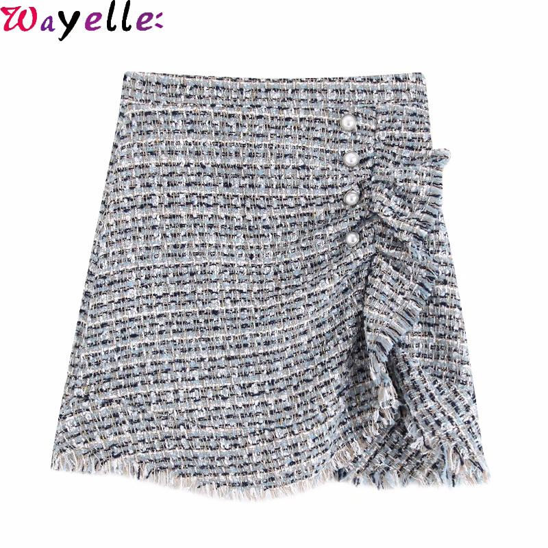 Skirts Ruffle Tweed Woolen Mini Skirt Pearl Vintage Pleated Women Autumn Winter Chic Tassel Elegant Office Pencil, As picture
Skirts Ruffle Tweed Woolen Mini Skirt Pearl Vintage Pleated Women Autumn Winter Chic Tassel Elegant Office Pencil, As picture