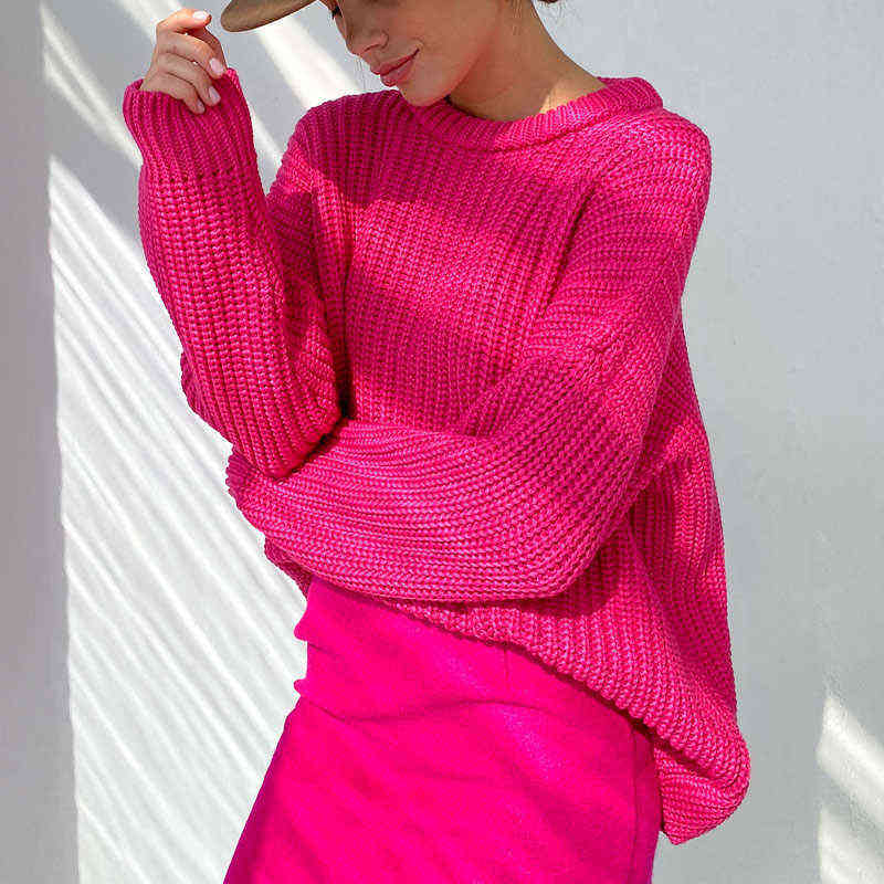 Women's Knitted Thicken Pullovers Sweater Autumn Winter Oversize Long Sleeve Casual Loose Sweaters Female Solid Ladies Top 211218