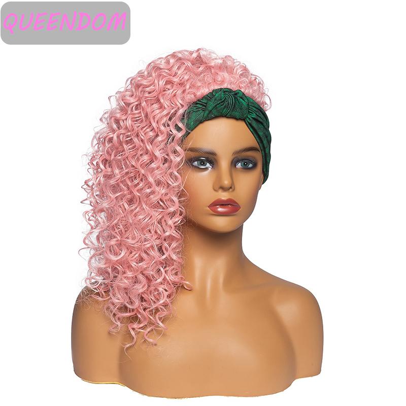 Synthetic Wigs Afro Kinky Curly Head Band For Black Women Scarf Short Wig Natural Heat Resistant Cosplay Headwrap