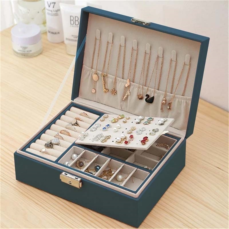 New Double-Layer Jewelery Box High Capacity Earrings Storage Box Leather Ear Stud Ornament Multi-Function Large Jewelry Box 210315, Sky blue
New Double-Layer Jewelery Box High Capacity Earrings Storage Box Leather Ear Stud Ornament Multi-Function Large Jewelry Box 210315, Sky blue