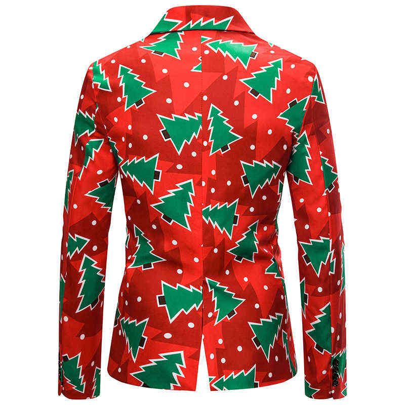 Red Christmas Tree Blazers Men 3D Print Men Suit Jacket Casual Slim Fit Party Stage Costumes for Singers Mens Blazer Masculino 211120