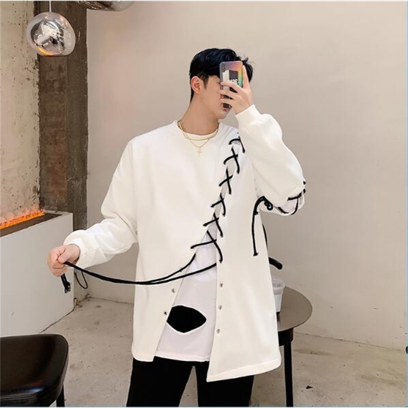 Autumn alternative belt joining loose mens hoodies streetwear casual fashion hip hop homme pullovers 201020
