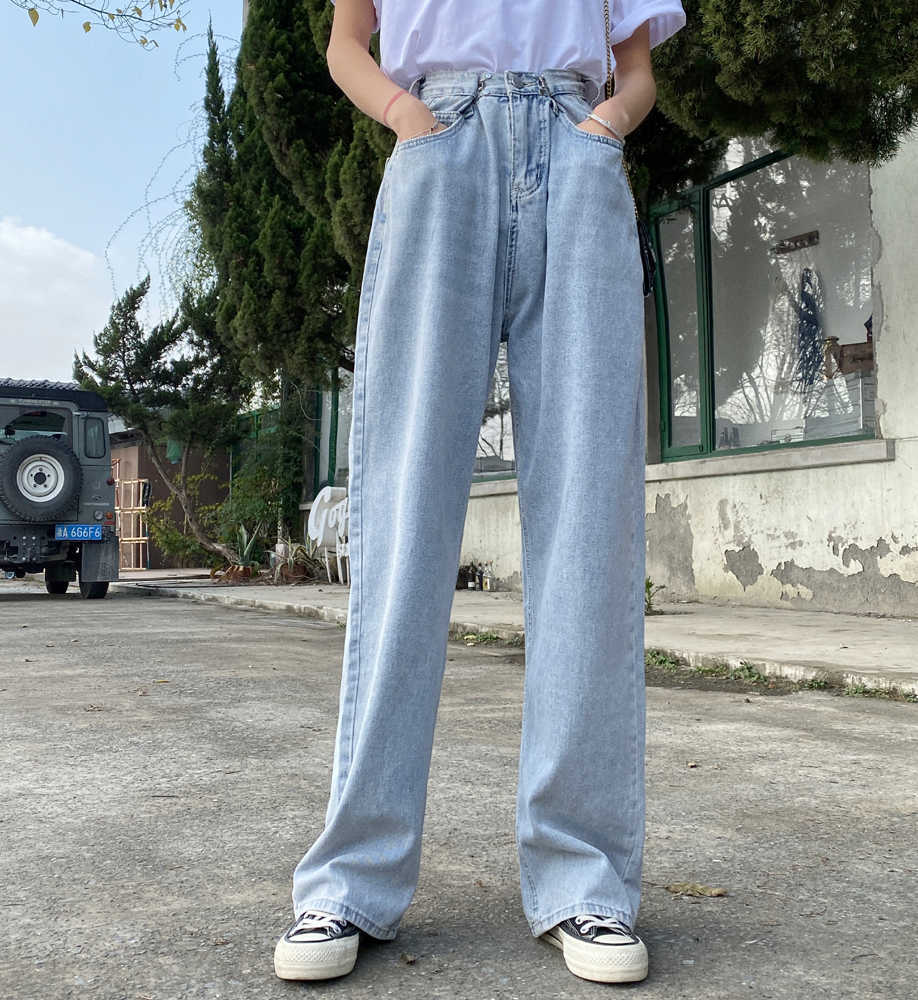 Chic Women Jeans For Straight Loose Boyfriend Autumn High Waist Casual Jean Female Denim Wide Leg Pants WJ125 210922
