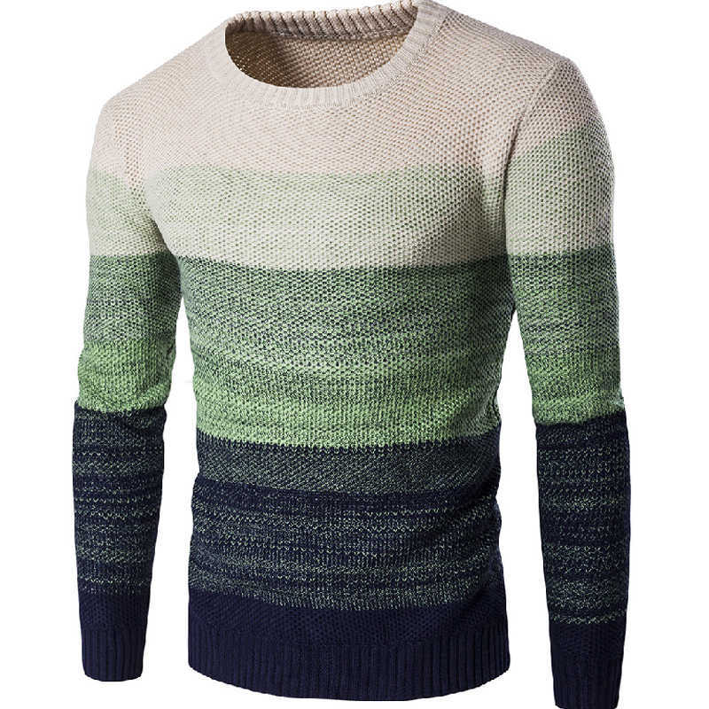 Striped Sweater Men Winter Casual Pullover Men Long Sleeve Knitted O-Neck Gradient Color Sweaters Male Plus Size S-2XL 210818