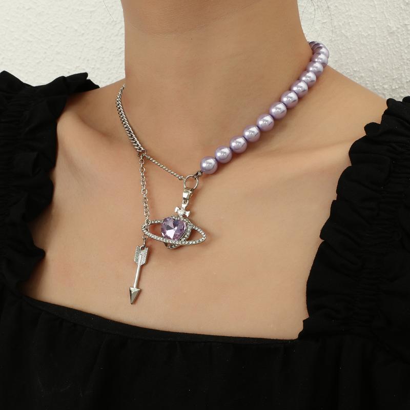 Chains Lifefontier Elegant Crystal Heart Planet Pendant Purple Pearl Choker Necklaces For Women Rhinestone Metal Chain Necklace Jewelry
Chains Lifefontier Elegant Crystal Heart Planet Pendant Purple Pearl Choker Necklaces For Women Rhinestone Metal Chain Necklace Jewelry