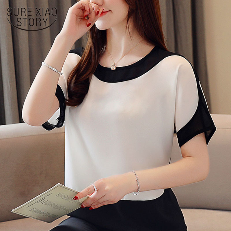 Womens Tops And Blouses Fashion Chiffon Blouse Plus Size Ladies Tops Shirts Solid Short O-Neck Batwing Sleeve 3397 50 210225