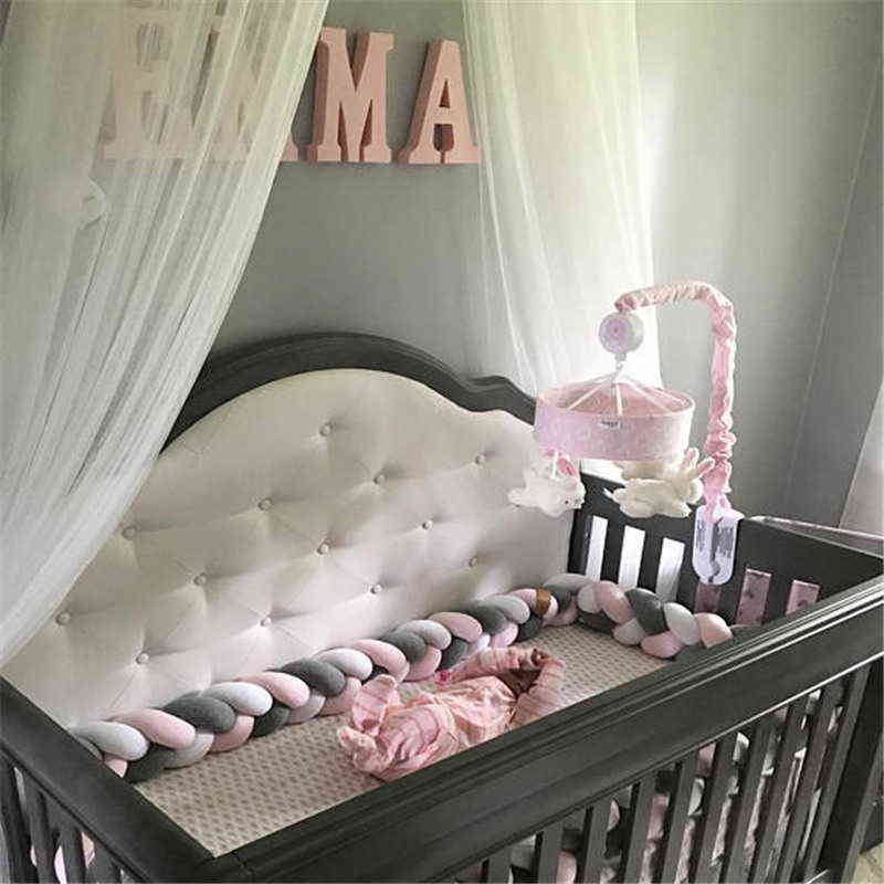 1M/2M/3M /4M Baby Bed Bumper Braid Knot Long Handmade Knotted Weaving Plush Baby Crib Protector Infant Knot Pillow Room Decor 211029