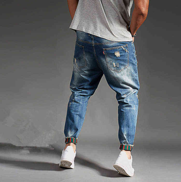 Ripped Jeans For Men Blue Black Denim Mens Jean Homme Harem Hip Hop Plus Size Trousers 44 48 Uomo Fashions Jogger Pants 211111